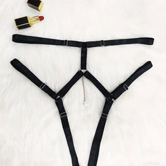 Hollow Out Ring Linked Panties Sheer Faux Pearl Pendant