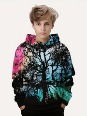 Tree 3D Print Boys Casual Hooded Sweatshirt For Spring Fall