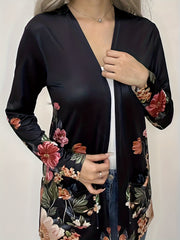 Floral Print Long Sleeve Open Front Cardigan