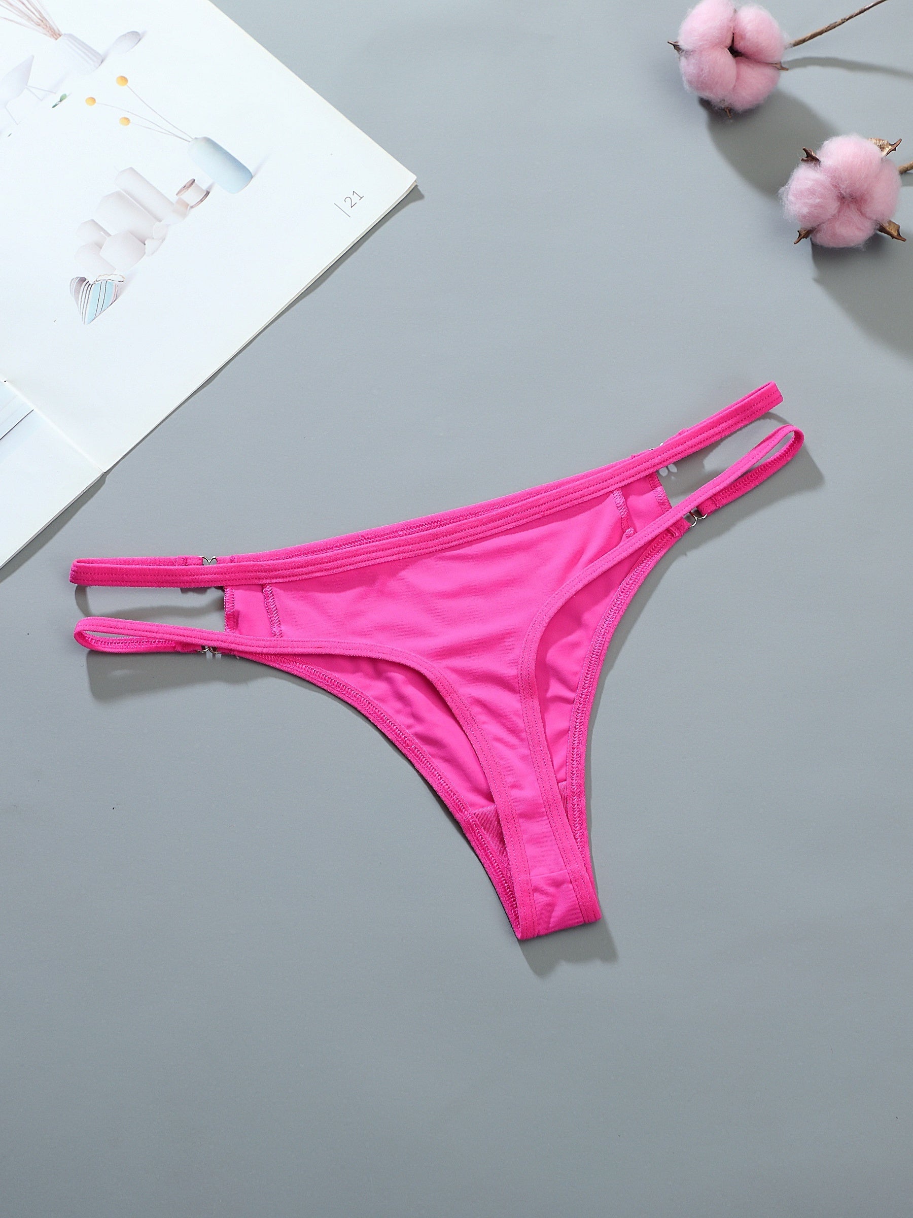 3 Pcs Double Thin Straps Thongs Breathable Low Waist Panties Women's Lingerie