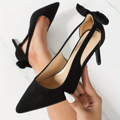 Bowknot High Heels Cut Out Slip On Thin Heels Pumps
