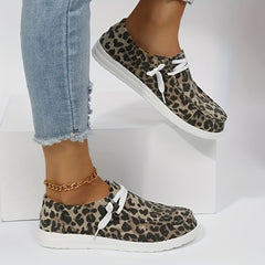 Leopard Print Loafers Lace Up Round Toe Sneakers