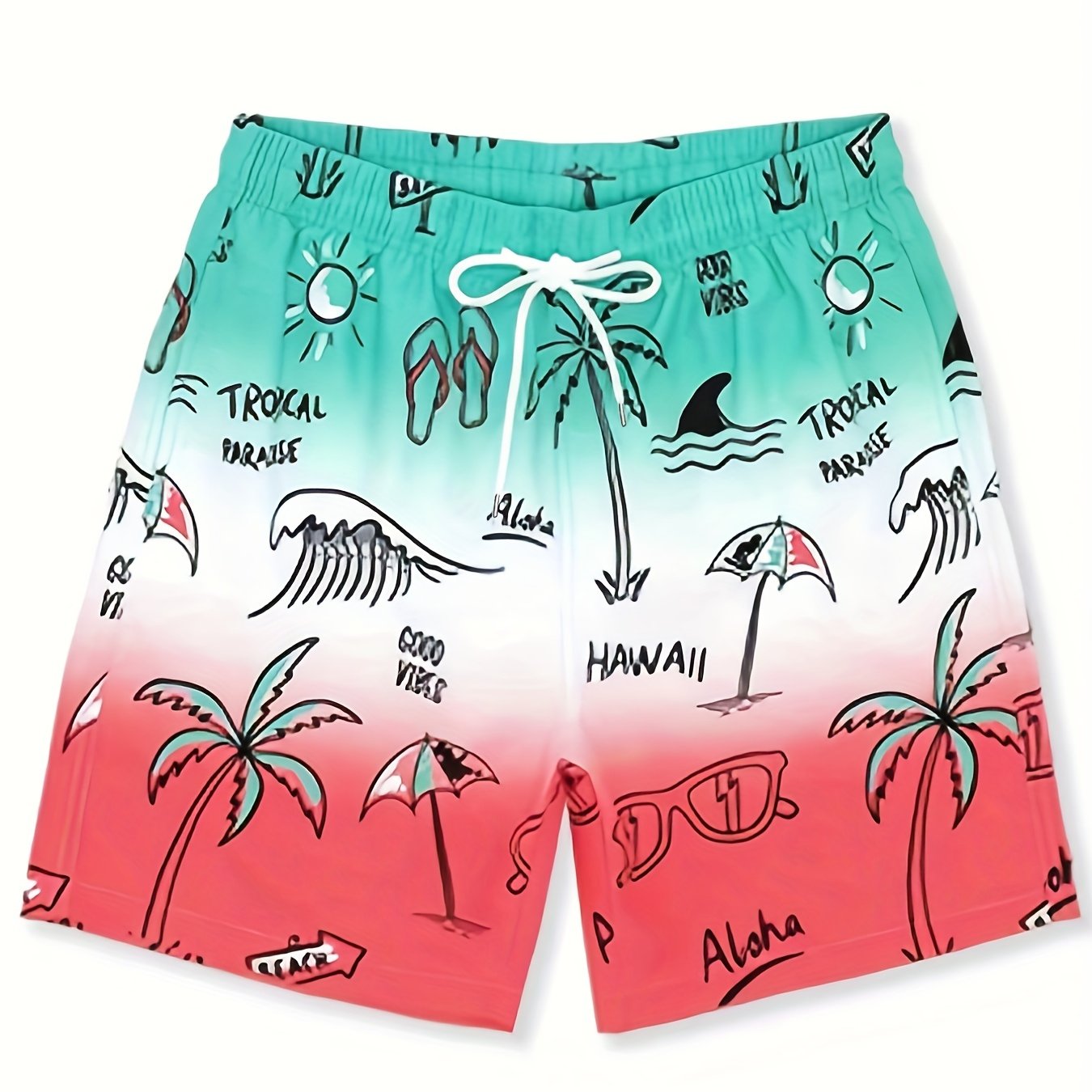 Men's Quick Dry Hawaiian Board Shorts - Casual Swim Trunks