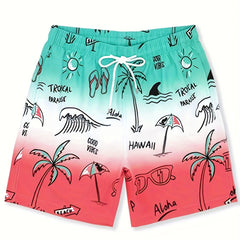 Men's Quick Dry Hawaiian Board Shorts - Casual Swim Trunks