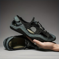 Men's Leather Mesh Lightweight Sneakers Outdoor Walking Shoes