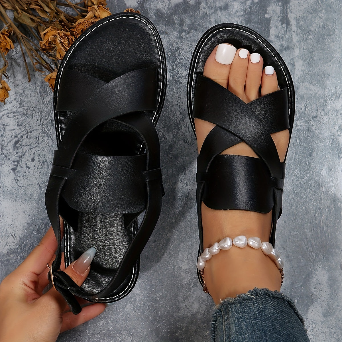 Women's Cross Strap Sandals Casual Ankle Strap Shoes
