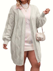 Women's Plus Size Casual Cardigan Solid Jacquard Lantern Sleeve