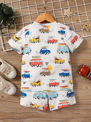 Car Print T-shirt & Shorts Set for Boys Kids Summer Outfit