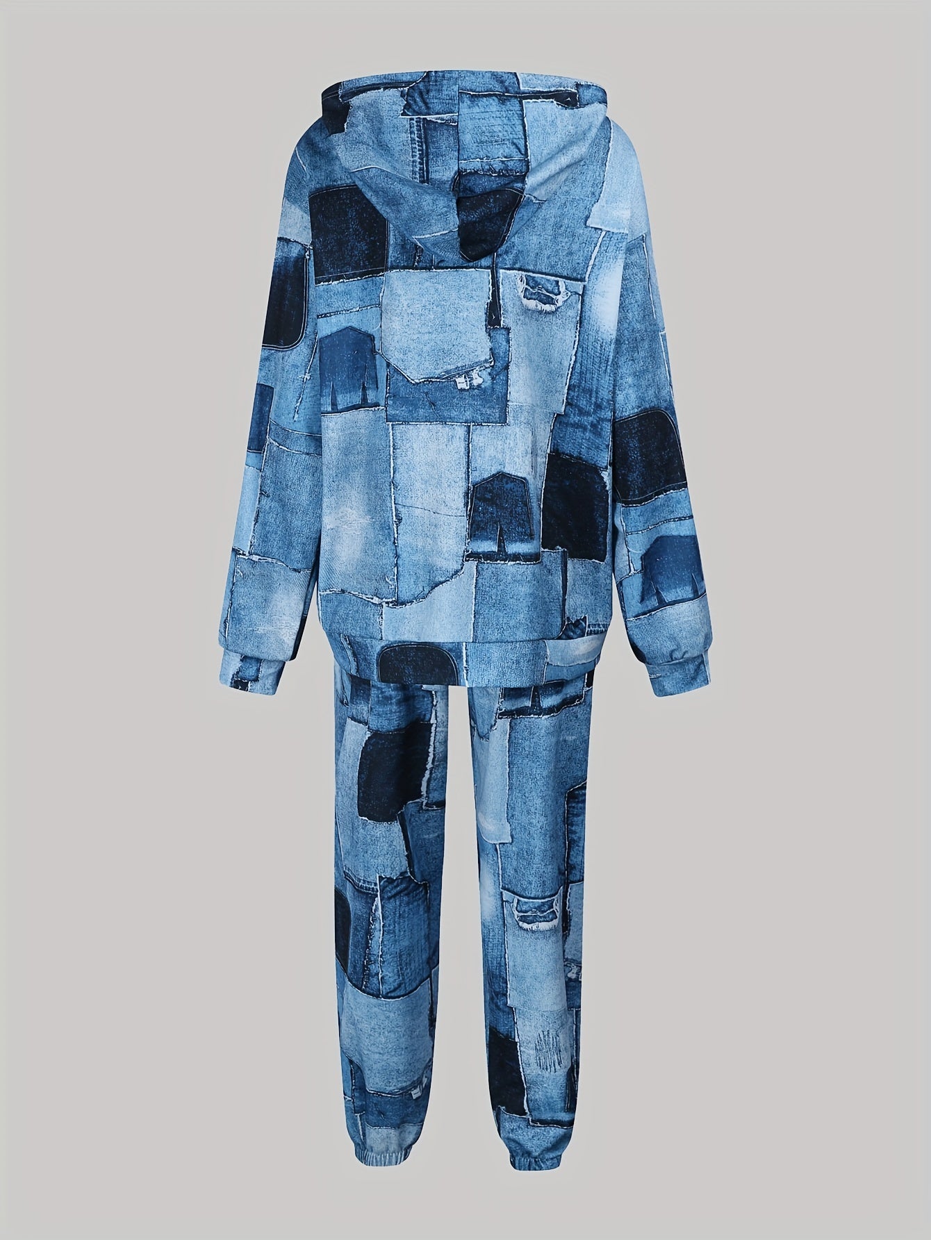 Women's Plus Denim Print Hoodie & Joggers Set