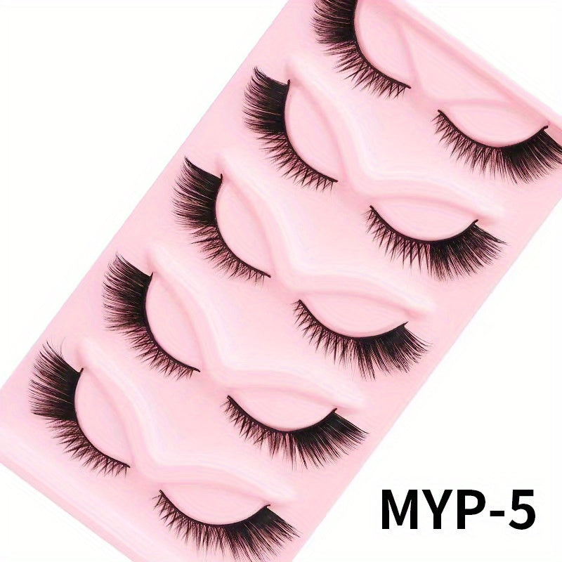 5 Pairs Cat Eye False Eyelashes Winged Natural Look Fluffy Makeup