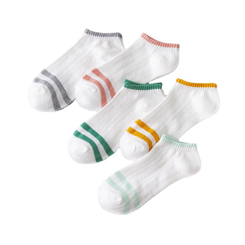 5 Pairs Striped Short Socks Breathable Low Cut Ankle Socks Womens Stockings