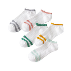 5 Pairs Striped Short Socks Breathable Low Cut Ankle Socks Womens Stockings