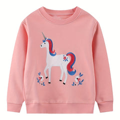Girls Unicorn Print Crew Neck Sweatshirt for Sports Casual Outfit