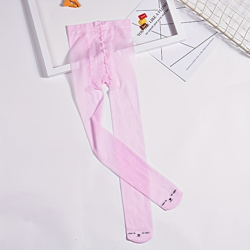 Girls Pink Cat Stylish Pantyhose Dot Pattern Dress Tights