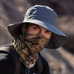 Summer Hollow Men's Windproof Bucket Hat Outdoor Sunshade Breathable Mesh