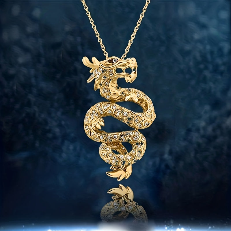 Dragon Pendant Necklace Rhinestone Decor Jewelry For Boys