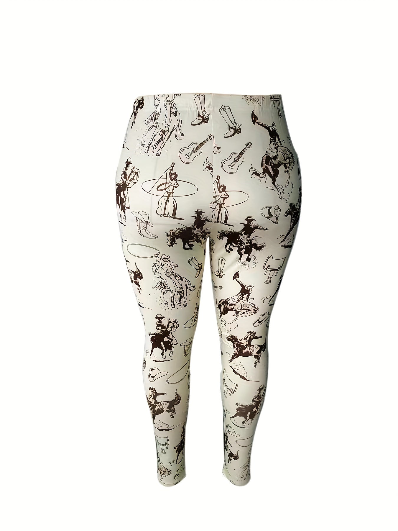 Western Style Pants Women's Plus Cowboy Print Skinny Trousers