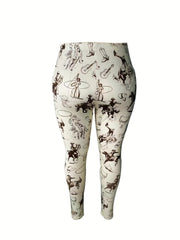 Western Style Pants Women's Plus Cowboy Print Skinny Trousers