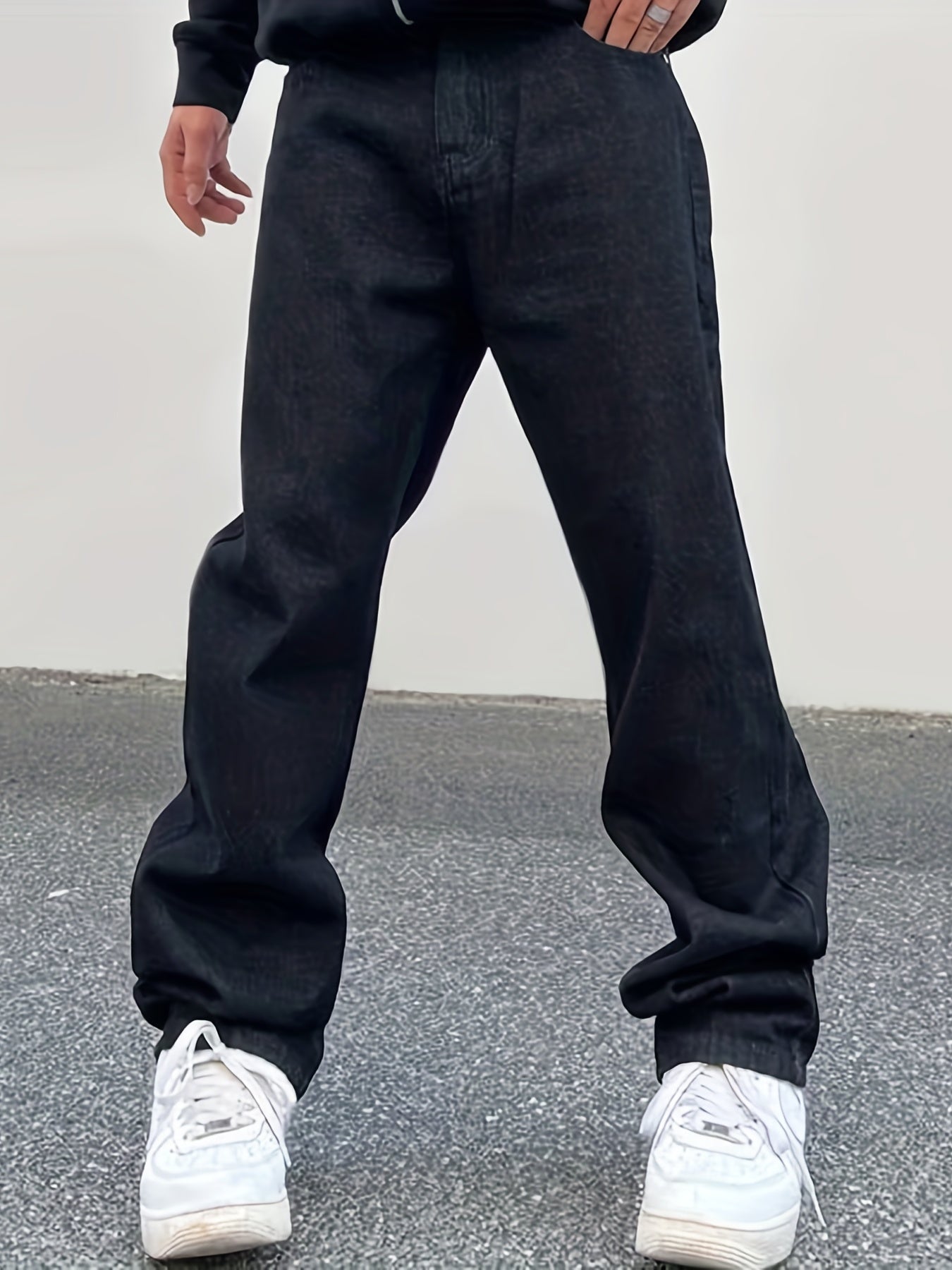 Hip Hop All Over Print Wide Straight Leg Jeans Men's Casual Denim Pants