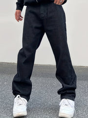 Hip Hop All Over Print Wide Straight Leg Jeans Men's Casual Denim Pants