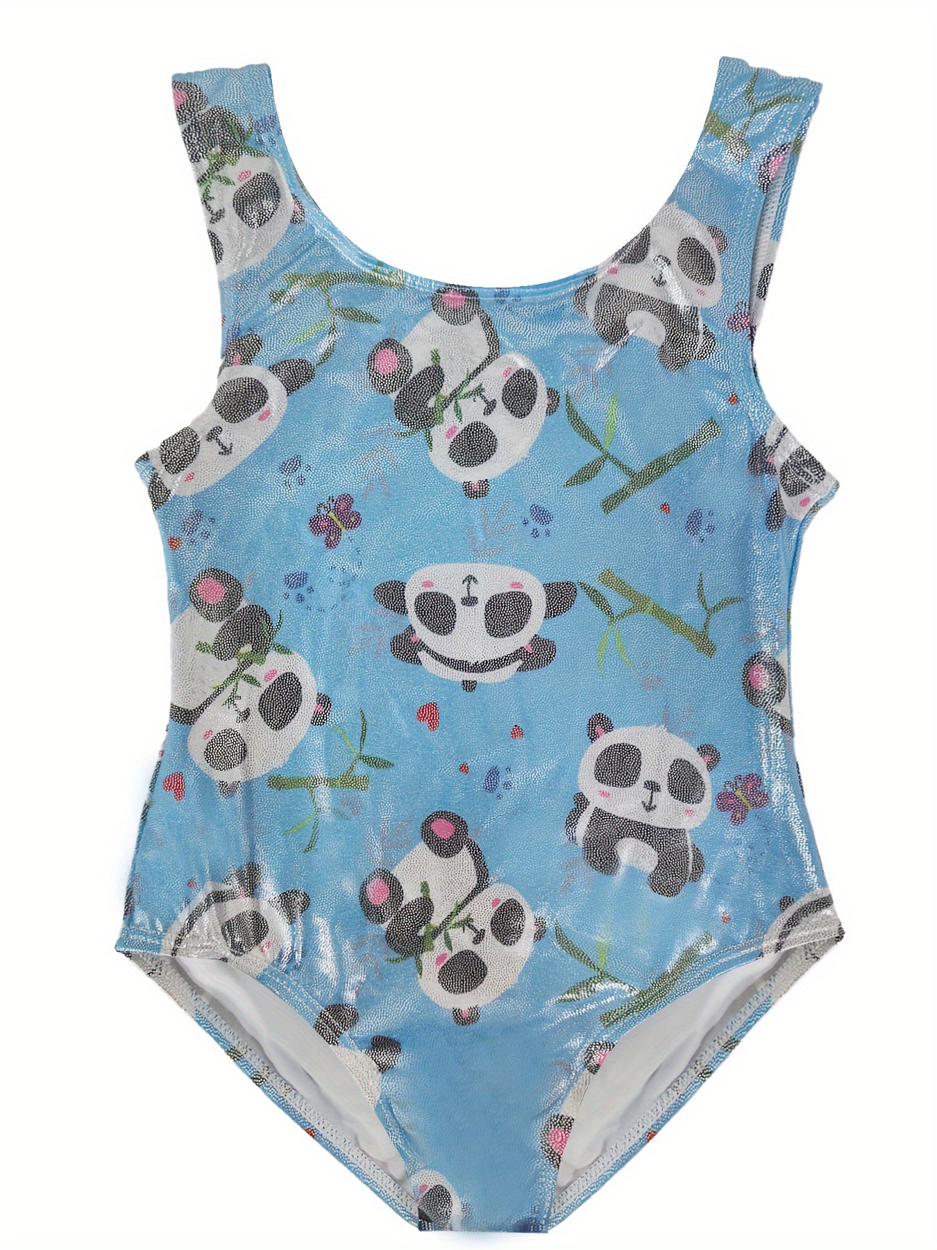 Girls Panda Graphic Gymnastics Suit, Sleeveless Training