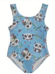 Girls Panda Graphic Gymnastics Suit, Sleeveless Training
