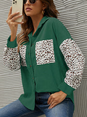 Leopard Print Button Down Coat Lapel Long Sleeve Outerwear