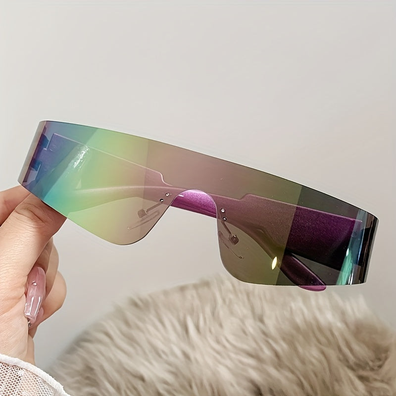 Y2K Mirror Lens Sunglasses Cyberpunk Futuristic Rimless Glasses UV400