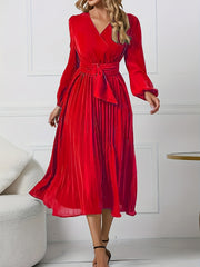 Lantern Sleeve Evening Formal Dress With Belt