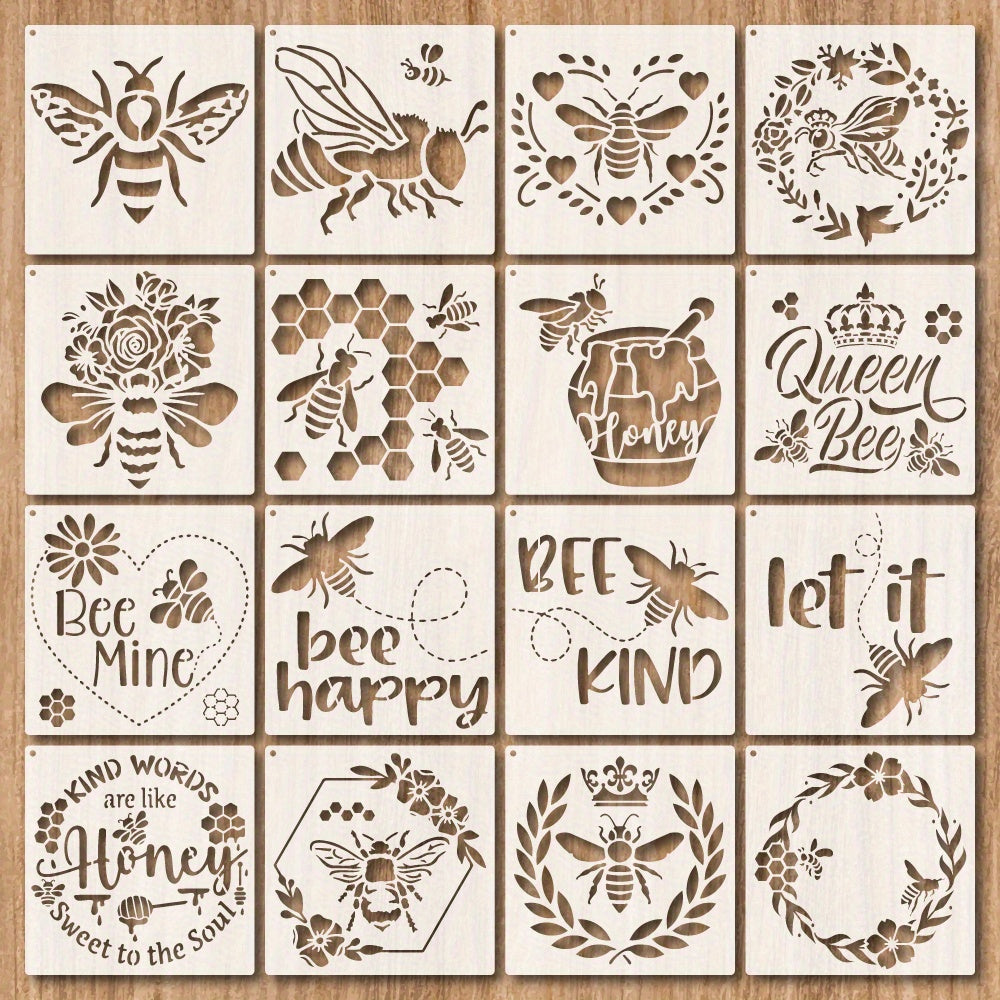 16pcs Bee Stencil 15 Reusable Honeycomb Template With Metal Open Ring