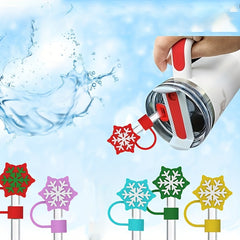 4pcs Snowflake Straw Lids Reusable Silicone Straw Plugs For 10mm Cup