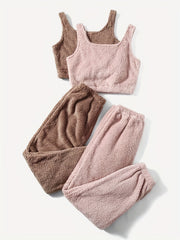 4 Pack Plus Size Loungewear Set Women's Plus Flannel Crop Tank