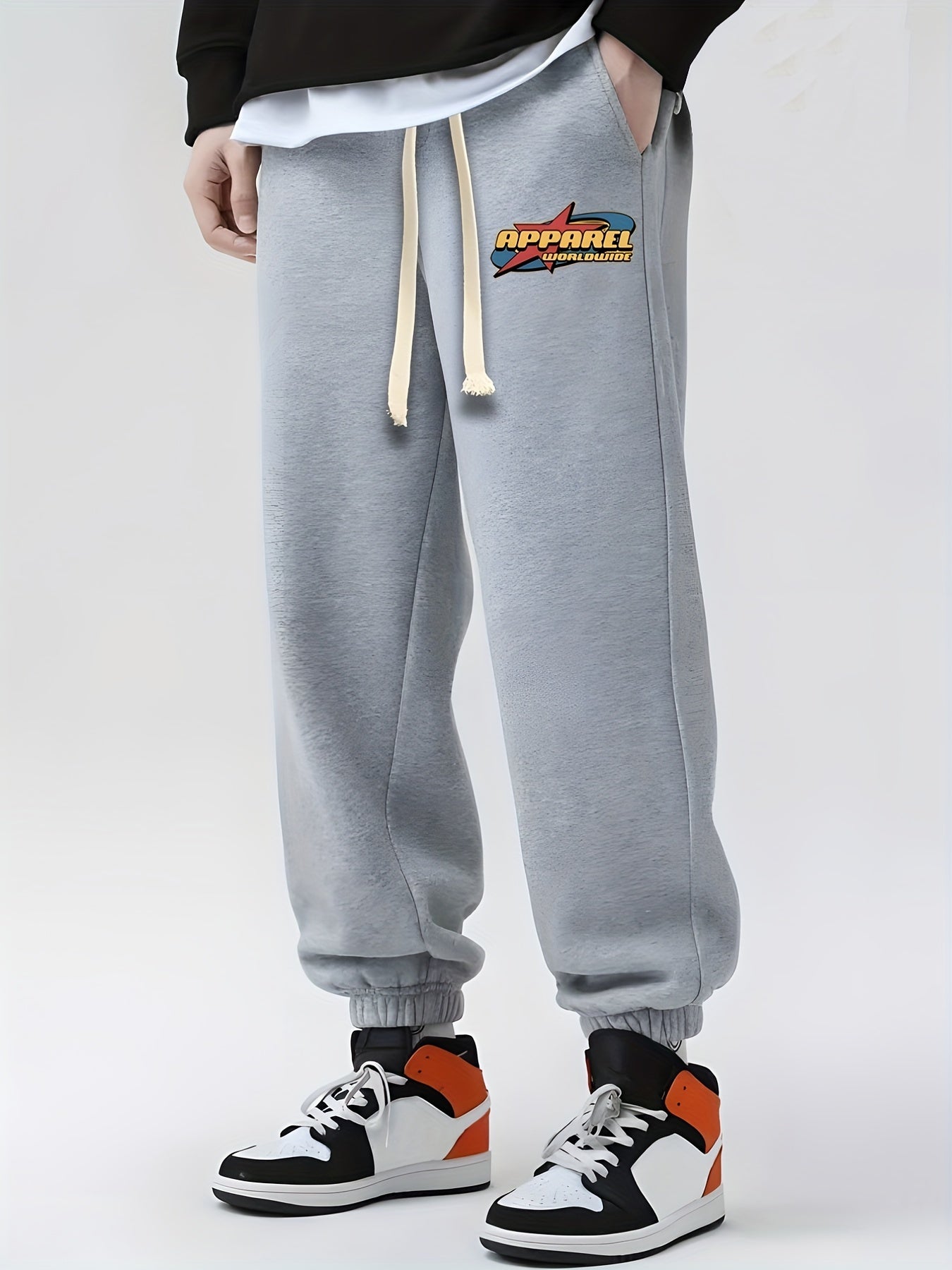 Retro Letter Print Drawstring Sweatpants Loose Fit Pants Men's Casual Joggers