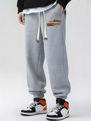Retro Letter Print Drawstring Sweatpants Loose Fit Pants Men's Casual Joggers