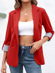 Solid Lapel Blazer Open Front Work Office Outerwear Women's Clothing