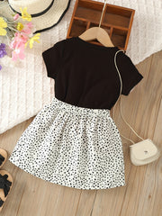 2pcs Toddler Girls Cat Graphic T Shirt & Skirt Set