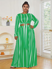 Striped Knot Front Crop Top & Maxi Skirt Set