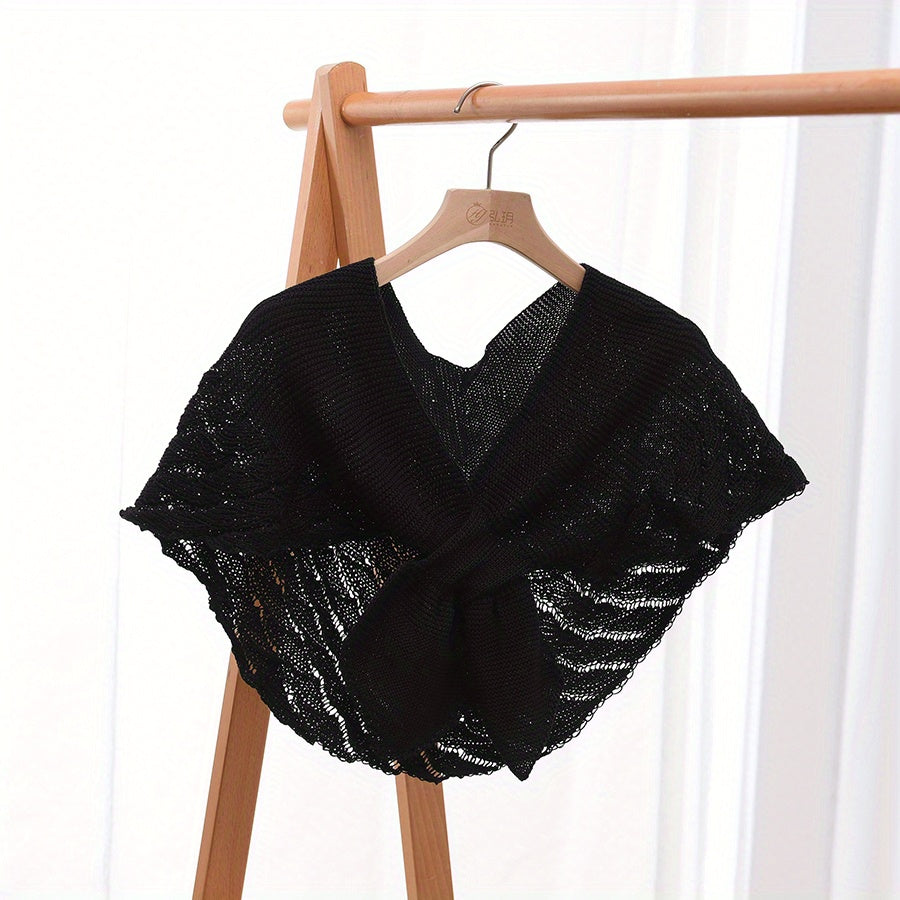 Knitted Triangle Shawl Wrap Fishtail Pattern Hollow Knitted Shawl
