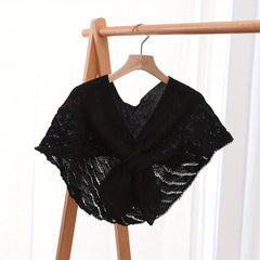 Knitted Triangle Shawl Wrap Fishtail Pattern Hollow Knitted Shawl