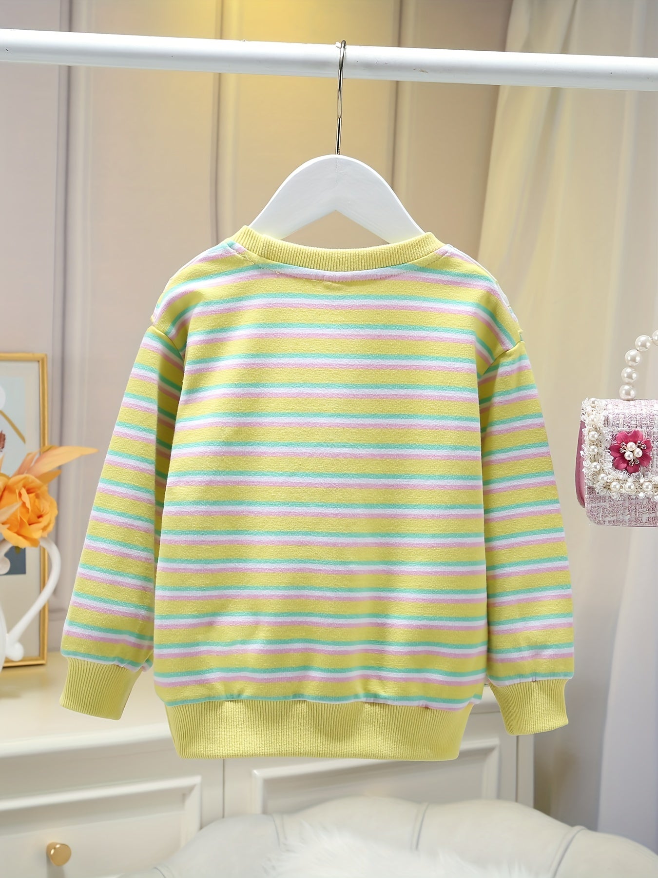 Girls' Striped Crew Neck Sweatshirt Pullovers for Casual Outfit