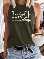 Beach Letter Print Tank Top Women's Crew Neck Casual Tee