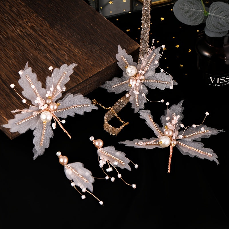 Feather Crown Hair Band Earrings Set for Wedding Party