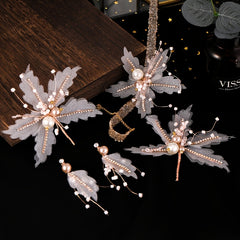 Feather Crown Hair Band Earrings Set for Wedding Party