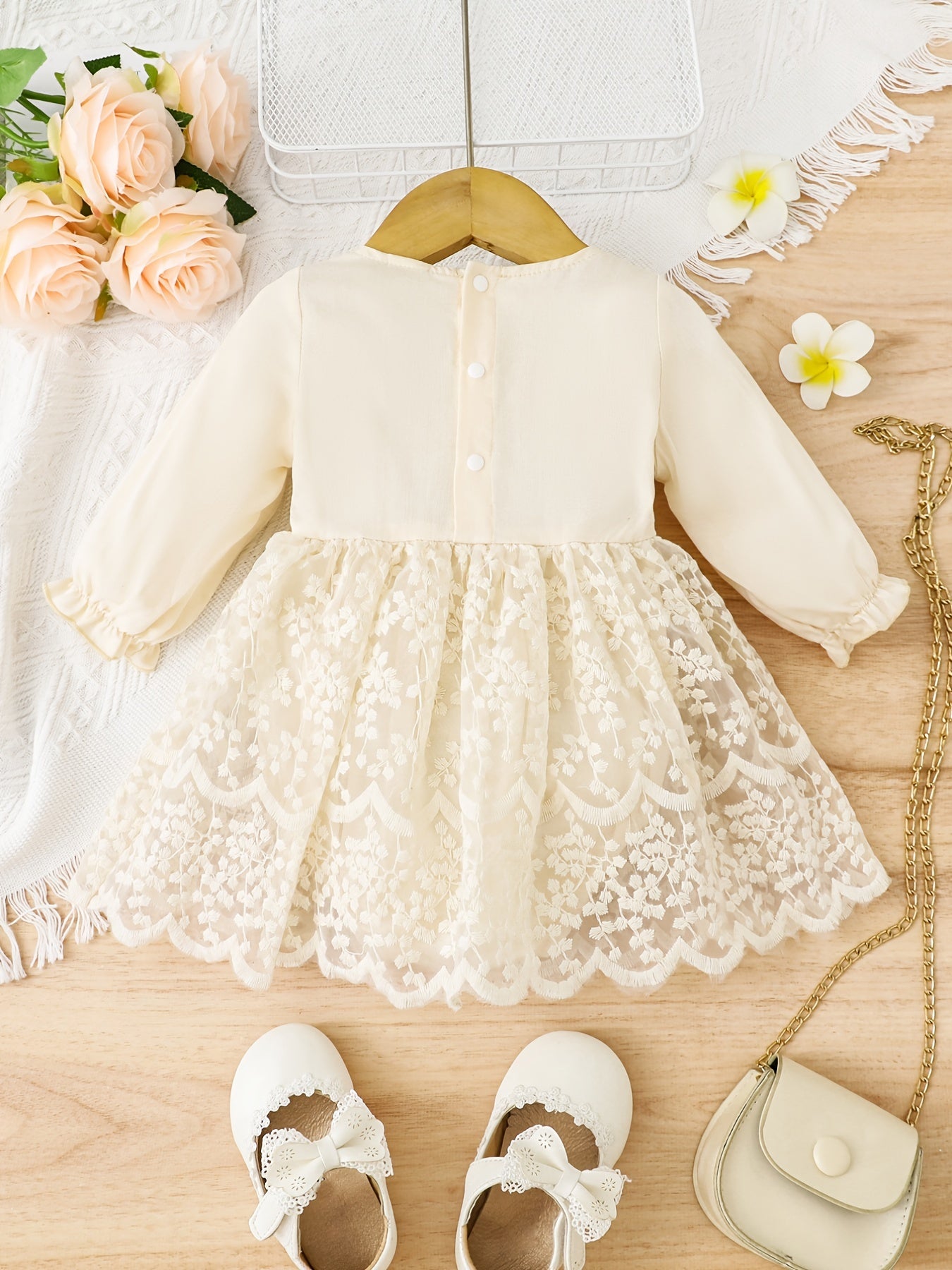 Baby Girls Mesh Stitching Dress Long Sleeve Princess Dress