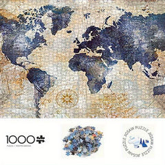 Vintage World Map Puzzle with Compass High Cardboard Portable