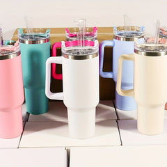 6pcs 40oz Car Cup w/ Handle & Straw 304 Stainless Steel Vacuum Water Bottle