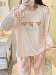 Bear & Plaid Pajama Set Long Sleeve Top & Pants