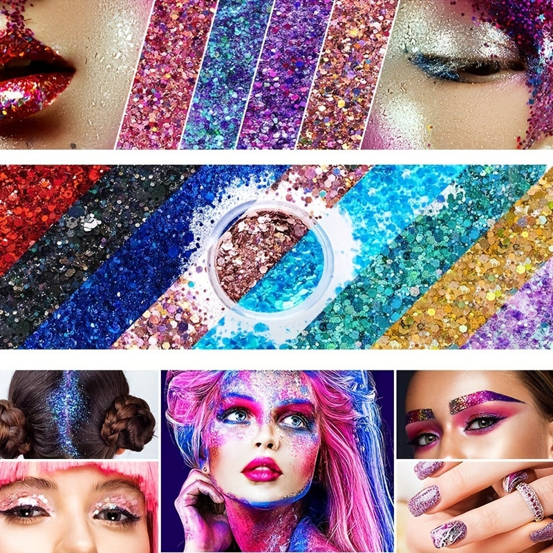 6pcs Glitter Gel Body Face Makeup Holographic Chunky Glitter Eyeshadow