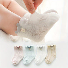 4 Pairs Baby Girls Cotton Mesh Breathable Socks for Summer