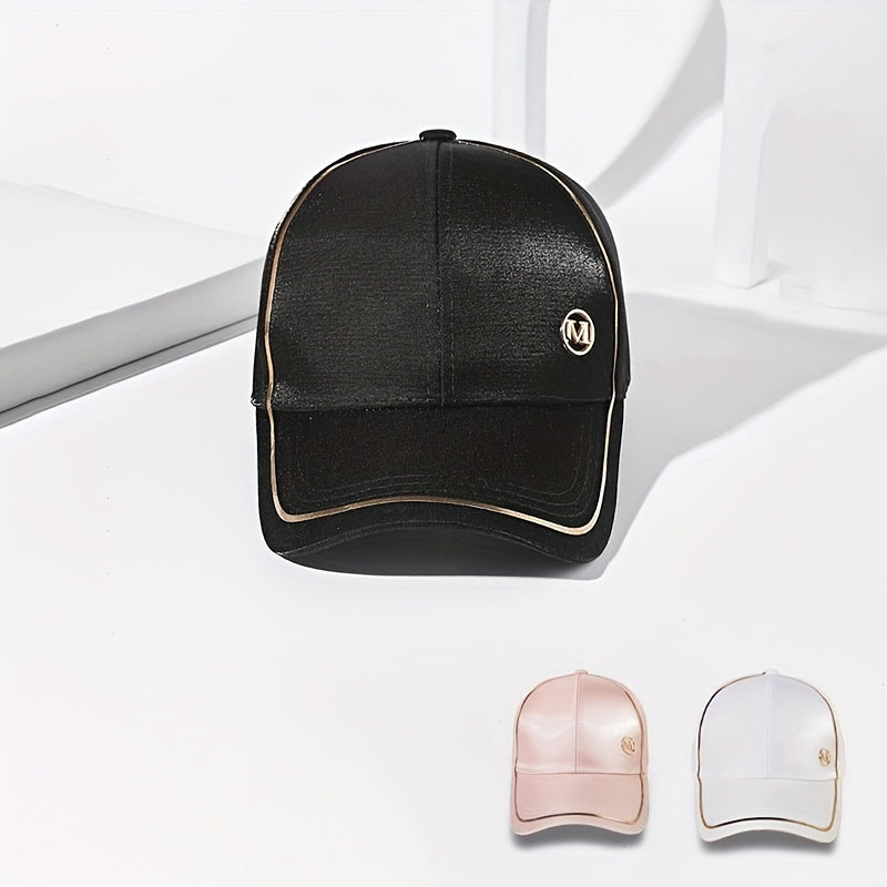 Golden M Label Baseball Cap Solid Casual Sun Hat Satin Golf Dad Hats